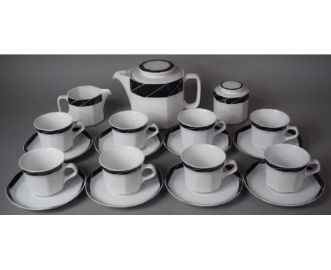 A Mid/Late 20th Century Black and White Fine Porcelain Tea Set to Include Eight Saucers, Eight Cups, Sugar and Milk Jug 