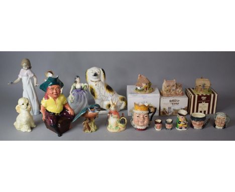 A Collection of Animal and Figural Ornaments to Include Nao, Coalport, Royal Doulton Miniature Character Jugs, Kingfisher, Sy