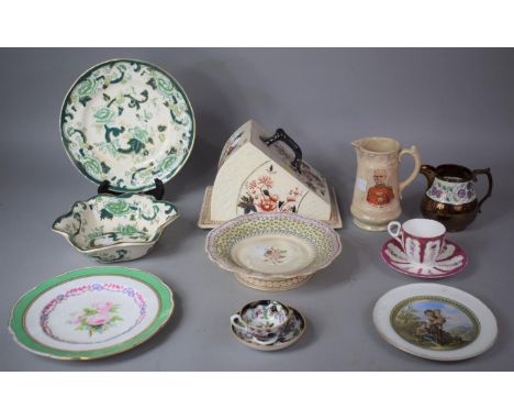 A Collection of 19th Century and Later Ceramics to Include Imari Pattern Cheese Dish and Cover, Lustre Jug, Prattware Plate, 