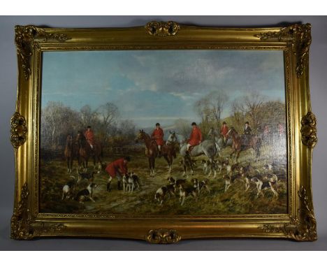 A Large Gilt Framed Textured Hunting Print, "Autumn Meeting", After Heywood Hardy , 74cm wide 
