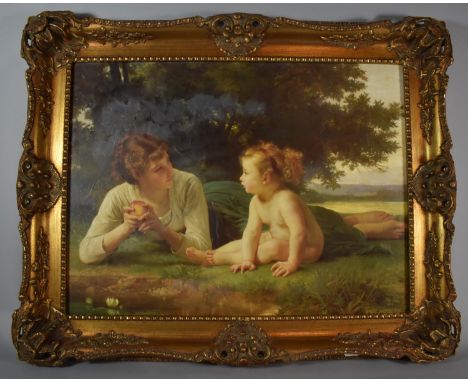 A Large Gilt Framed Textured Print, Mother and Child - Temptation, After A W Bouguereau, 1880, 59cm Wide 