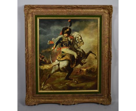A Large Gilt Framed Print of Soldier of Horseback in Battle, 54cm high 