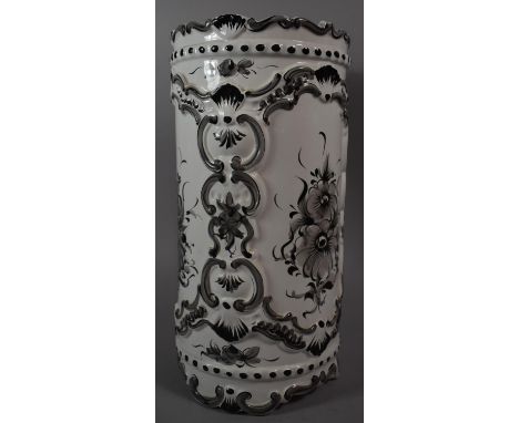 A Ceramic Cylindrical Stick Stand with Floral Decoration, 43cm high 