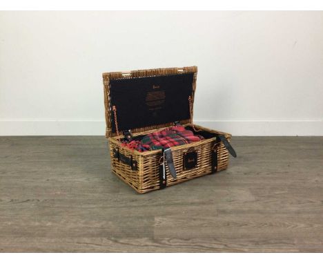 HARRODS WICKER HAMPER,along with another wicker hamper and a wicker picnic basket (3)