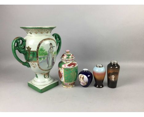 PAIR OF SILVER MOUNTED VASES,along with other vases and ceramics including Royal Worcester and Japanese tea ware