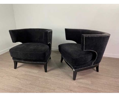 PAIR OF DESIGNER WINGBACK ARMCHAIRS,reputedly retailed by HarrodsCondition report: Seat height measures 74cm high.&nbsp;Some 