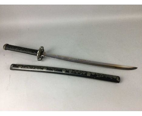 TWO REPRODUCTION KATANAS,each with scabbard, each 72cm long overall 