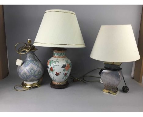 GOEBEL 'CLAUDE MONET' CERAMIC TABLE LAMP,with shade, 56cm high overall, along with a pair of Chinese style vase lamps and two