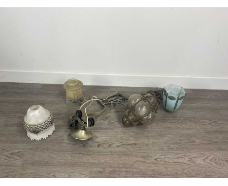 RISE AND FALL CEILING LIGHT,with six glass shades