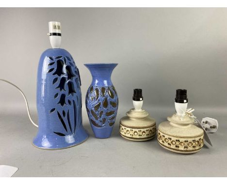 RICHARD PRICE POTTERY LAMP,inscribed 'Scotland, Price' to the back, 36cm high, with matched vase, also including a pair of Je