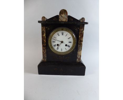 A French Slate and Marble Architectural Mantle Clock, 29cm high  