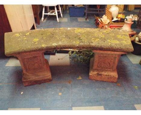 A Reconstituted Stone Demi Lune Garden Bench, 130cm Wide