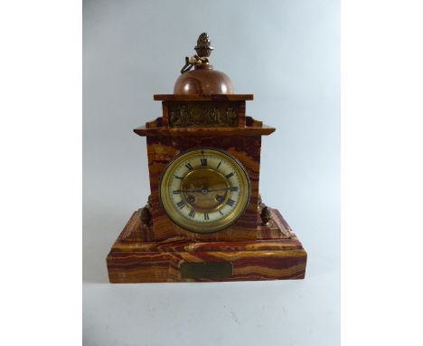 A Presentation French Faux Red Marble Architectural Mantle Clock, Retailed by Carter and Son, Salisbury, Feb 1918, 33cm high 