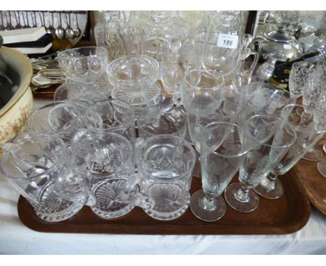 A Tray of Glassware to Include Tankards, Etched Wines, Sundae Dishes Etc 