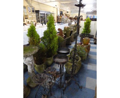 A Collection of Wrought Iron Garden Stands and Planters, Standard Lamp Etc 