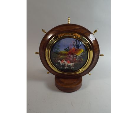 A 1950's Table Lamp In the Form of a Ships Wheel with Hunting Scene, 28cm high 