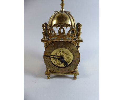A Brass Lantern Clock with Clockwork Movement, 18cm high 