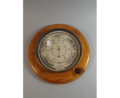 A Modern Pine Framed Circular Aneroid Barometer, 29cm Diameter