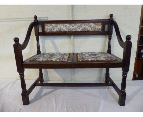 A Modern Mahogany Tapestry Seated Hall Settle, 97cm Wide