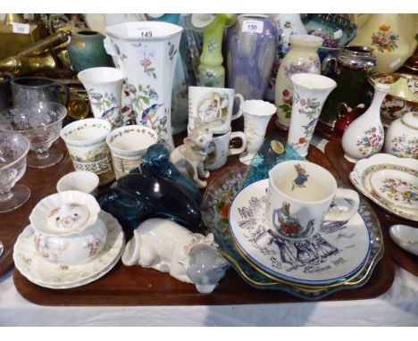 A Tray of Ceramics to Include Aynsley Pembroke, Poole Dolphin and Seal, Children's Mugs by Wedgwood, Spanish Cats etc