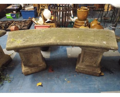 A Reconstituted Stone Demi Lune Garden Bench, 130cm wide