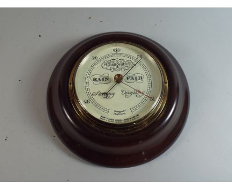 A Short and Mason Mahogany Framed Aneroid Wall Barometer, 24cm Diameter