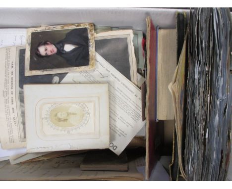 A mid 19th century portrait miniature of a young man, various postcards, indentures and similar items  