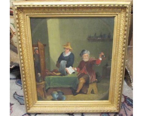 A Regal portrait and another of an interior scene, oil on panel, (2)  