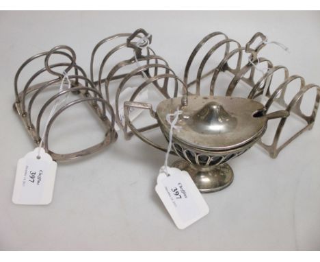 A silver toast rack, by S W Smith & Co, Birmingham 1919, 2.4oz, A silver toast rack by Brasher & Sydenham, Birmingham 1925, a