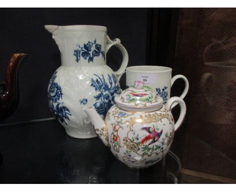 A Worcester blue and white mask jug, Salopian mug and a Booths 'Chelsea' tea pot  Tea pot lid has been restored, heavily craz