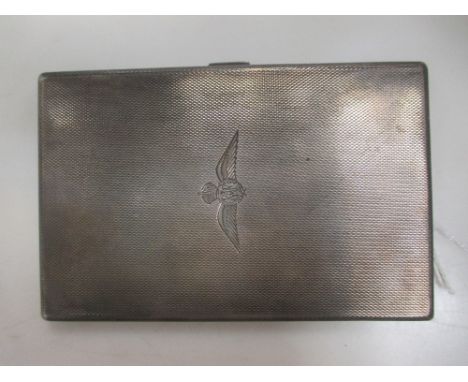 A silver cigarette case with RAF emblem, 5.8oz  