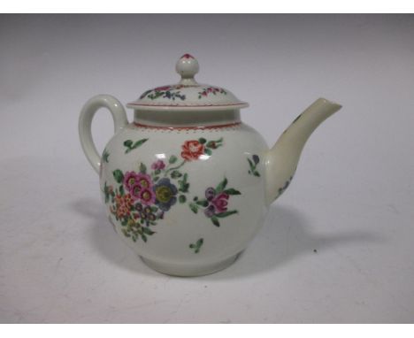 An 18th century Worcester polychrome tea pot and cover  