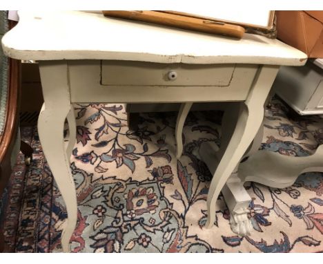 A small French style painted side table with drawer, and a Georgian oak circular top tripod table (2)  