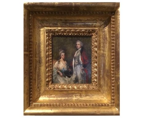 Follower of Sir Joshua Reynolds, RA, FRS, FRSA (British, 1723-1792) A Portrait of a lady and gentleman, she seated, he standi