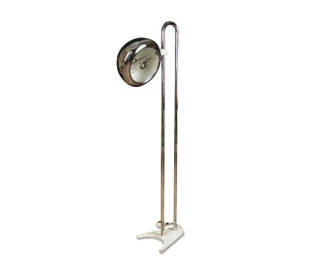 A 1970's chrome standard lamp, the adjustable head to a chrome double column support and white painted cast iron base 151cm (