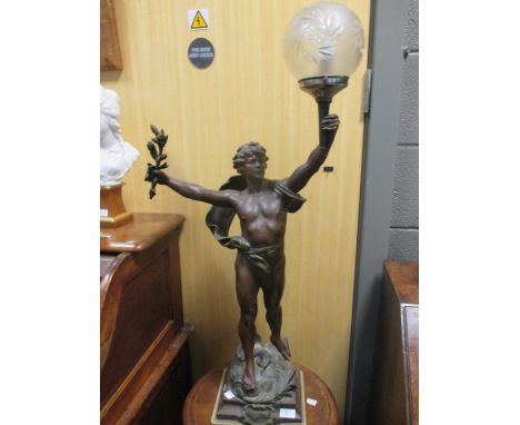 A bronzed spelter figure of Victory as a lamp  