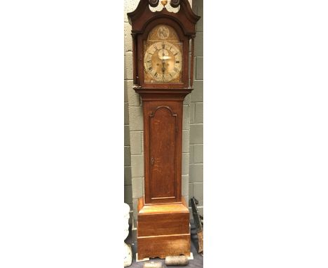 A George III oak longcase clock with arched brass 8-day movement, signed Valentine Downs, Louth, 218cm high  