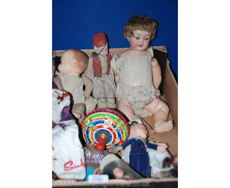 A quantity of dolls including one marked '342.0, Germany' to the back of the head, costume and souvenir dolls, etc together w