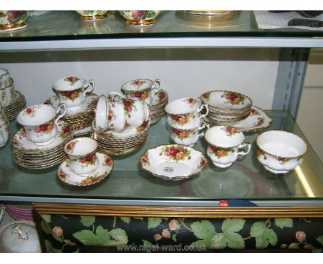 A quantity of Royal Albert 'Old Country Roses'  Teaware including teacups and saucers, dessert bowls, sugar bowl, tea plates,