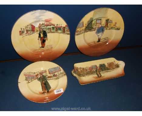Three Royal Doulton Dickensware Plates 'Old Peggety', 'The Fat Boy' and 'Mr Squeezer' and a Dish 'The Artful Dodger'.