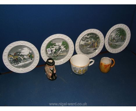 Four Adams 'Dr. Syntax' plates, Ewenny mug with twist handle, an Adams Cup with ship and compass decoration and a Royal Doult