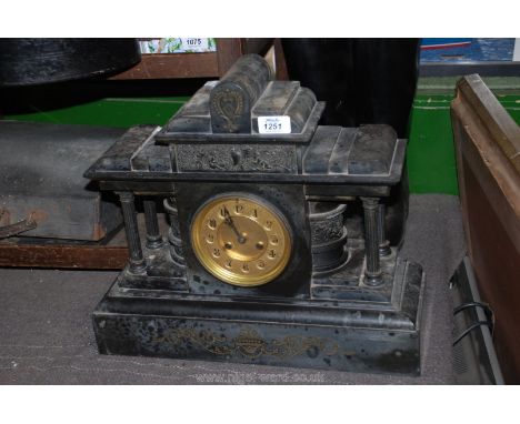 A 19th c. black Slate Architectural Mantle Clock