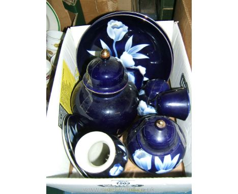 A quantity of Japanese blue and white ceramics including ginger jars, plates, vases etc