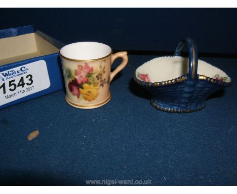 A Royal Worcester miniature blue Basket dated 1900 and Tankard 1907