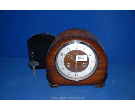 A Smith's mahogany cased striking mantel clock