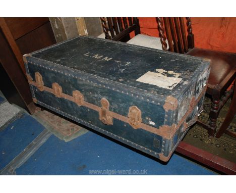 A Blue Travel Trunk.