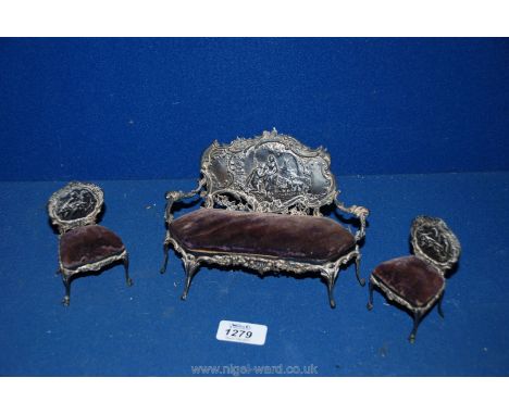 An unusual Silver Salon Suite, the sofa and one chair marked 'London 1901/02', the other chair marked with a registration No 