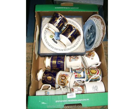 A quantity of china including Commemorative mugs, vases, plates by Aynsley, Coalport, etc