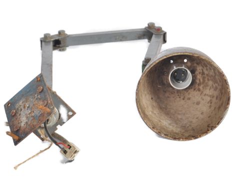 Memlite - An original retro 1950s industrial mountable factory work desk lamp light having a shaped wide conical shade on thr