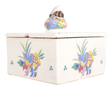 Carter Stabler Adams for Poole Pottery - A vintage 20th Century 1920s Art Deco ceramic honey pot having a hand painted cover 
